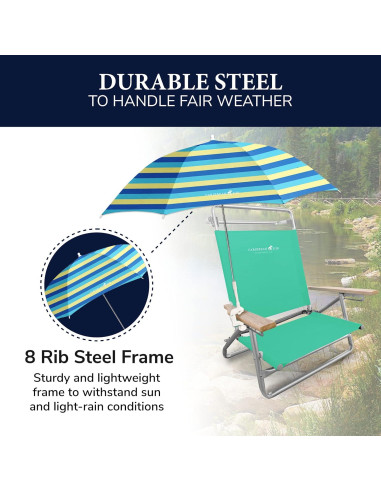 Sombrilla de Playa Caribbean Joe Ajustable UV 121.92 cm Rayas Negras