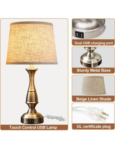 Lámparas de Mesa RAYINIGHT con 2 Puertos USB y Control Táctil