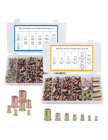 Kit de Tuercas Remachadas 400pcs JH Acero al Carbono Métrico