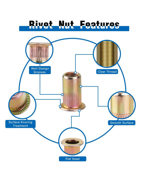 Kit de Tuercas Remachadas 400pcs JH Acero al Carbono Métrico