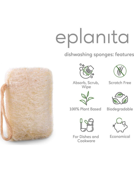 Esponjas de Lavar Platos Ecológicas eplanita - 6 Unidades de Lufa Natural