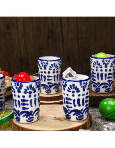 Juego de 6 Vasos de Tequila Roshtia Cerámica Azul 2 oz