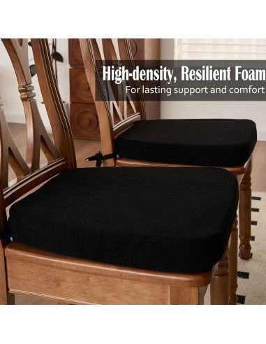 Cojines para Sillas Nobildonna 43x41 cm, Espuma con Gel, Negro, Juego de 2