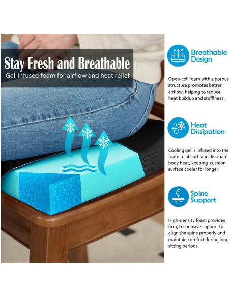 Cojines para Sillas Nobildonna 43x41 cm, Espuma con Gel, Negro, Juego de 2