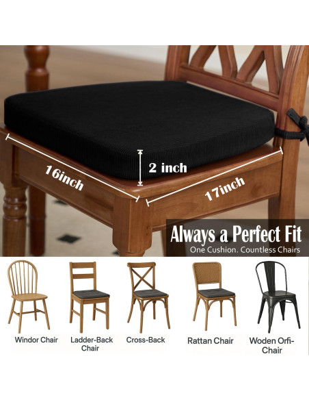 Cojines para Sillas Nobildonna 43x41 cm, Espuma con Gel, Negro, Juego de 2