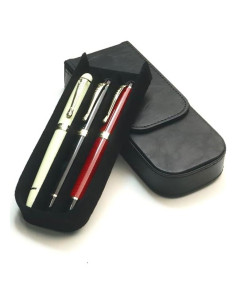 Estuche de cuero MIVLXLX para 3 bolígrafos negro