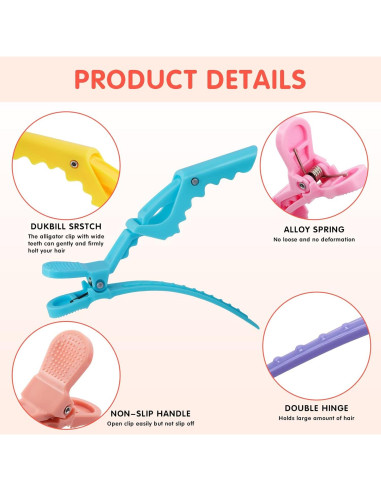 30 Clips de Pelo Cocodrilo Kipeber Antideslizantes Coloridos