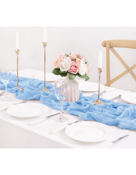 Camino de Mesa Rústico Boho MLMC 35x120 cm Azul Claro