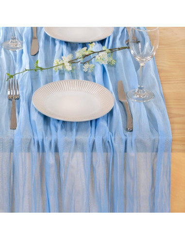 Camino de Mesa Rústico Boho MLMC 35x120 cm Azul Claro