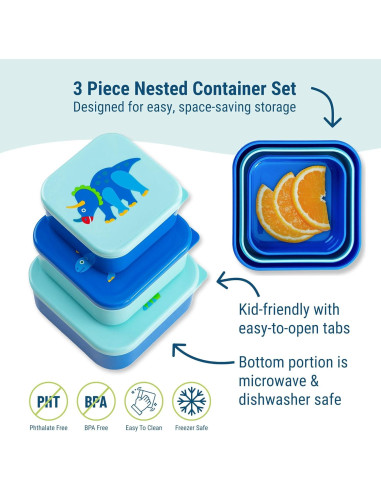 Set de 3 Contenedores de Comida Anidados Wildkin - Dinosaurios