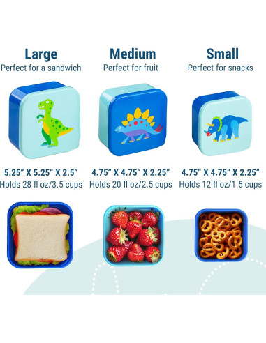 Set de 3 Contenedores de Comida Anidados Wildkin - Dinosaurios