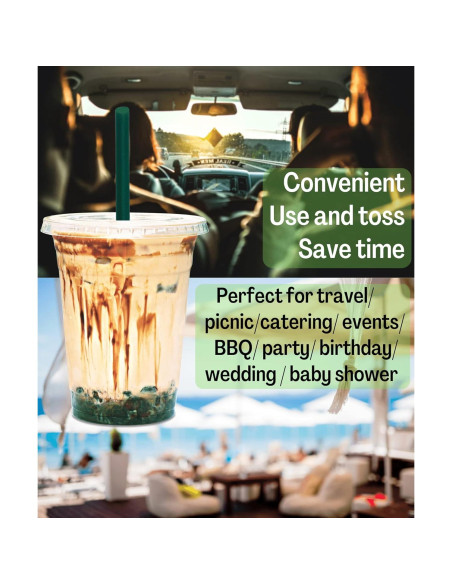 Vasos de Plástico Transparentes 12 oz Cappatua - 50 Piezas con Tapas y Popotes