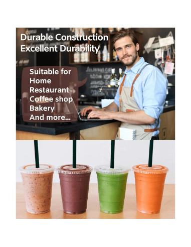 Vasos de Plástico Transparentes 12 oz Cappatua - 50 Piezas con Tapas y Popotes