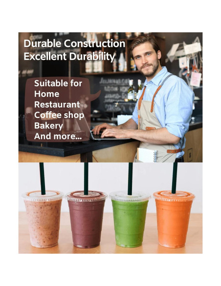 Vasos de Plástico Transparentes 12 oz Cappatua - 50 Piezas con Tapas y Popotes