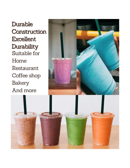 Vasos de Plástico Transparentes 12 oz Cappatua - 50 Piezas con Tapas y Popotes