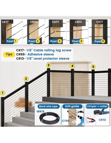 Muzata 40 Pack Protector de Cable 1/8" Acero Inoxidable Negro
