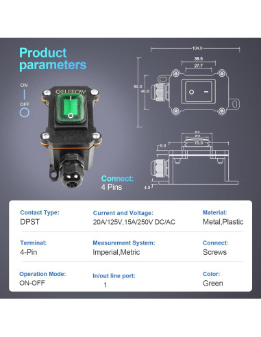 Interruptor de Palanca Impermeable Minyu Verde 20A IP66