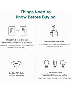 Interruptor Regulador Inteligente TREATLIFE 3 Vías Paquete de 2 2