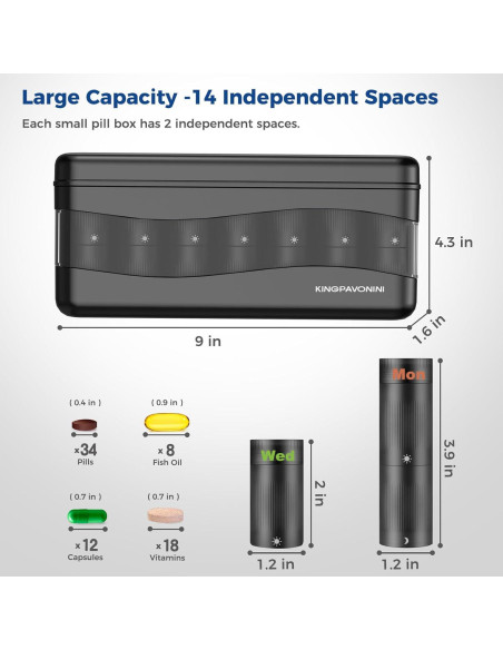 Organizador Semanal de Pastillas KingPavonini 2/3 Veces al Día
