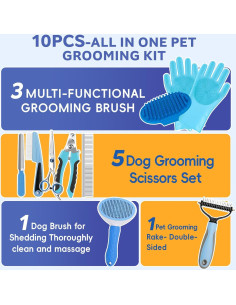 Kit de Aseo para Mascotas 10 Piezas 2TRUL - Cepillo, Tijeras y Cortador 2