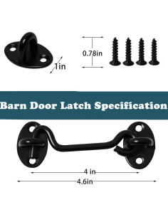 Pestillo de puerta de granero Klurent 10.16 cm metal negro 2