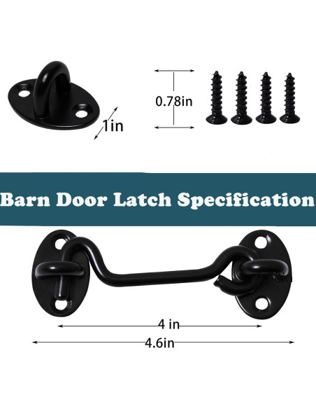 Pestillo de puerta de granero Klurent 10.16 cm metal negro