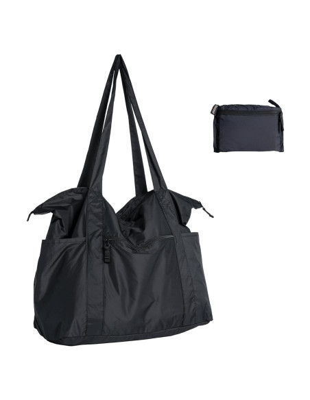 Bolsa Tote Plegable de Nailon 25L Negra - Ligera y Compacta