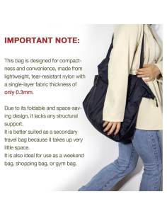 Bolsa Tote Plegable de Nailon 25L Negra - Ligera y Compacta 2