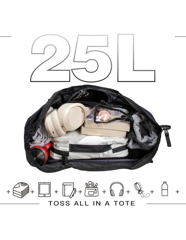 Bolsa Tote Plegable de Nailon 25L Negra - Ligera y Compacta