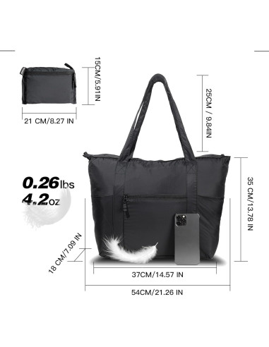 Bolsa Tote Plegable de Nailon 25L Negra - Ligera y Compacta