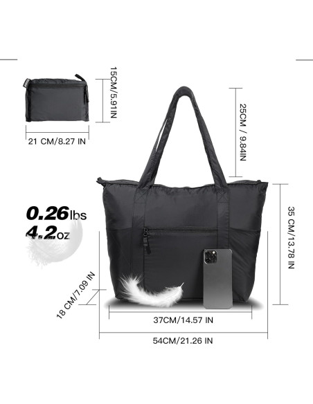 Bolsa Tote Plegable de Nailon 25L Negra - Ligera y Compacta
