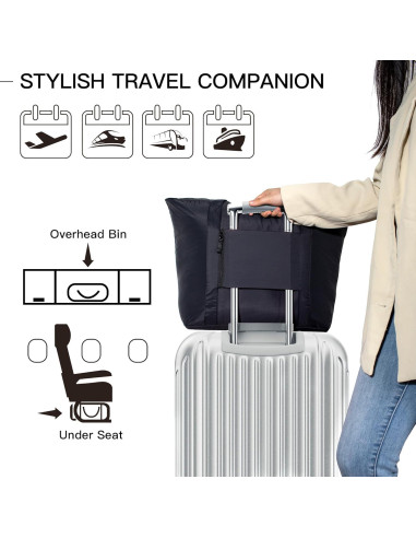 Bolsa Tote Plegable de Nailon 25L Negra - Ligera y Compacta