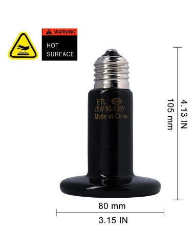 Lámpara de Calor Cerámica 75W OMAYKEY para Reptiles y Anfibios