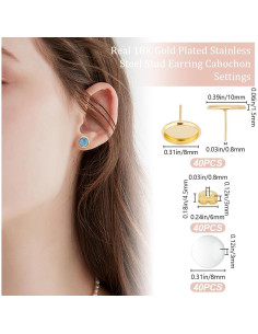 Beebeecraft 40 Conjuntos Pendientes Bezel Acero Inoxidable 18K 2