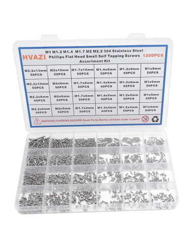 Kit de Tornillos Autoperforantes HVAZI 1200PCS M1 a M2.2