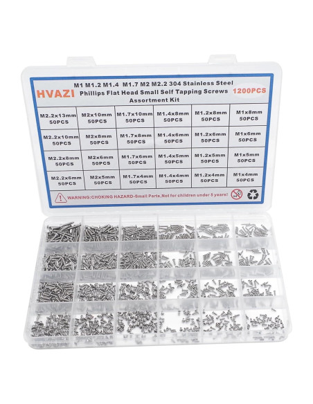 Kit de Tornillos Autoperforantes HVAZI 1200PCS M1 a M2.2
