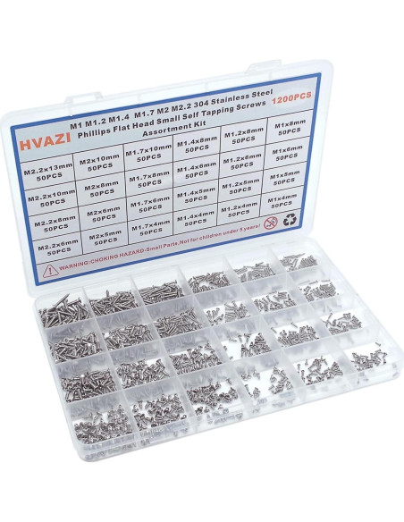Kit de Tornillos Autoperforantes HVAZI 1200PCS M1 a M2.2
