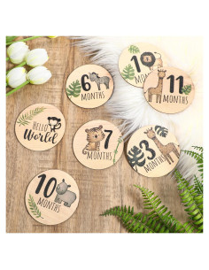Tarjetas de Hitos Mensuales para Bebés BOHUIZ - 7 Discos de Madera