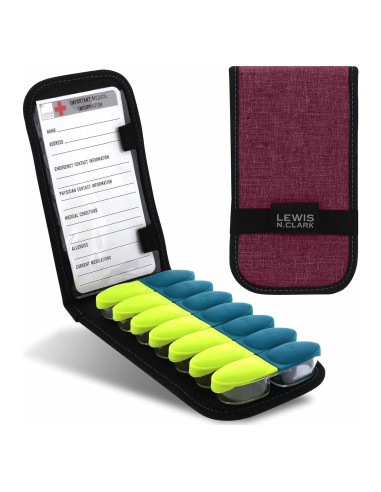 Organizador de Pastillas Plegable Lewis N. Clark - 14 Compartimentos Burdeos