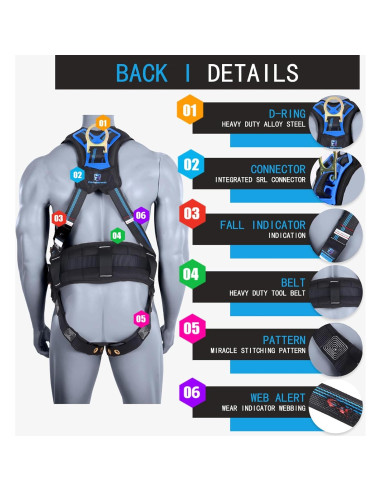 Arnés de Seguridad FHFallArrest 5 Puntos Acolchado 190 kg