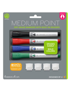 Set de 4 Marcadores de Borrado en Seco U Brands Punta Fina