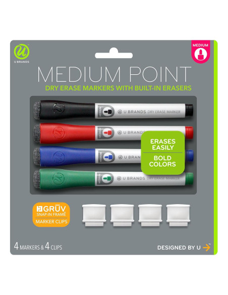 Set de 4 Marcadores de Borrado en Seco U Brands Punta Fina