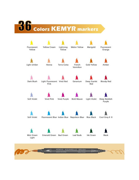 Set de 36 Marcadores Duales KEMYR Punta Fina y Pincel