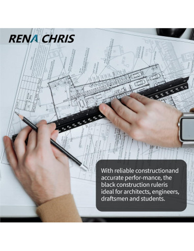 Regla Triangular Arquitectónica Rena Chris 30.48 cm Aluminio Negro