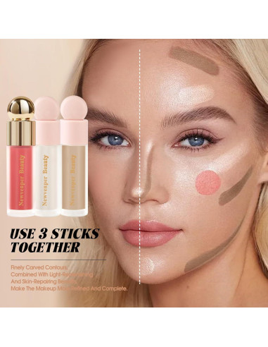 Set de Maquillaje 3 Piezas Newvenper: Contorno, Rubor e Iluminador