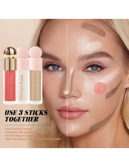 Set de Maquillaje 3 Piezas Newvenper: Contorno, Rubor e Iluminador