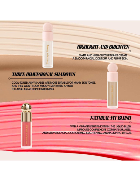 Set de Maquillaje 3 Piezas Newvenper: Contorno, Rubor e Iluminador