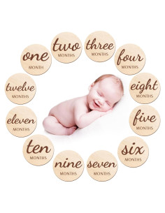Tarjetas de Hitos Mensuales KHC-KHF para Bebés - Madera