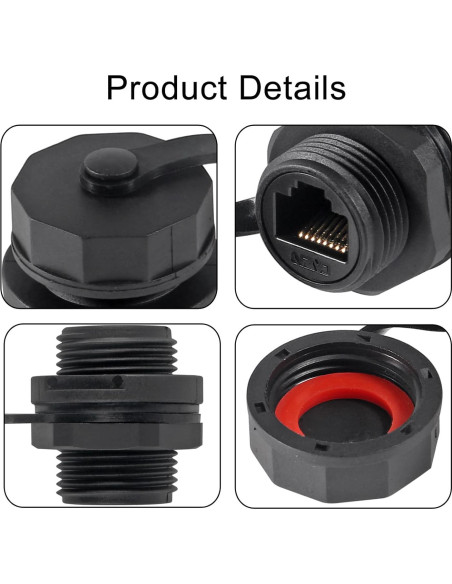 Conector RJ45 CAT6 blindado IP67 para montaje en panel - 10 piezas