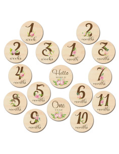 16 Tarjetas de Hitos Mensuales de Madera Tiamon para Bebés